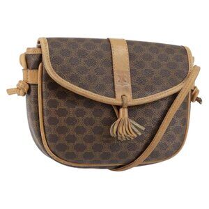Authentic CELINE Macadam Canvas Shoulder Bag PVC Leather Brown Gold